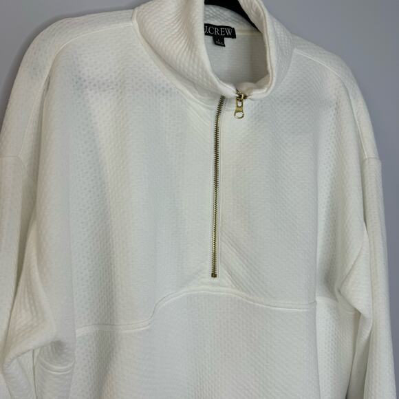 J. CREW Terry Half-Zip Pointelle Sweatshirt in White Large - Picture 3 of 9